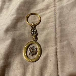 Vintage Gold Tone Ship Steering Wheel Key Chain Nautical Boat Captain